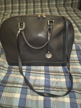 Black Leather Dome Satchel Handbag - Pulicati